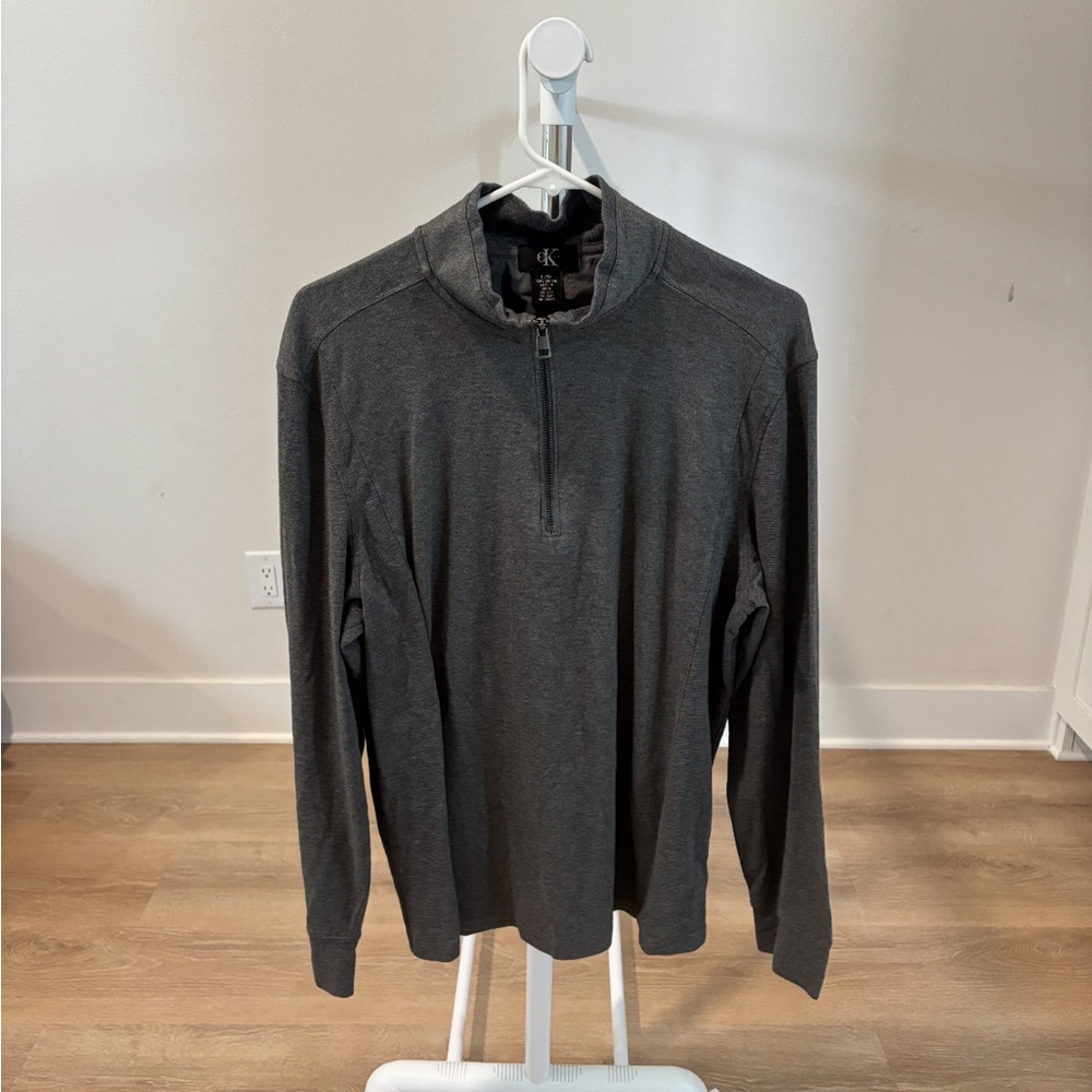 Calvin Klein Gray Cotton Quarter-Zip Pullover